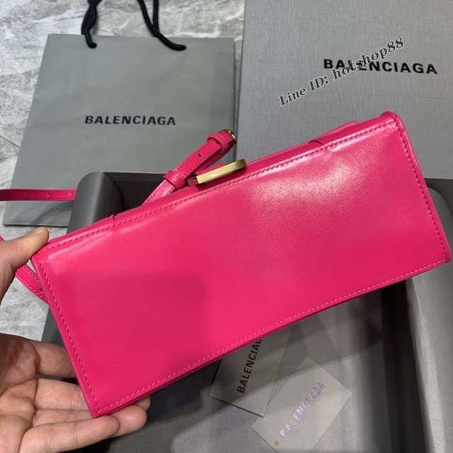 Balenciaga專櫃新款小號手提肩背女包原單沙漏包 巴黎世家平紋玫紅金扣沙漏包 fyj1409